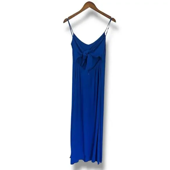 NWT & Other Stories Midi Slip Dress Size 0 Bright Blue Tie Back Front Slit  $136